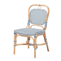 Baxton Studio Luciana Modern French Blue and White Weaving Natural Rattan Bistro Chair